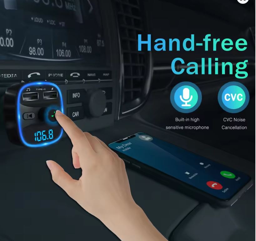 Transmisor FM Bluetooth para coche con cargador USB y manos libres
